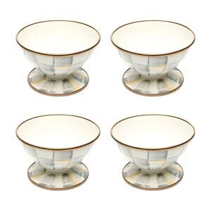 Brand New Mackenzie-Childs Sterling Check Ice Cream Dishes Set of 4